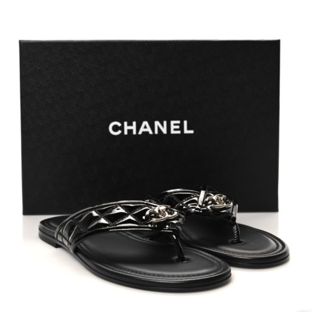 Brand New Chanel Patent Quilted CC Sandals